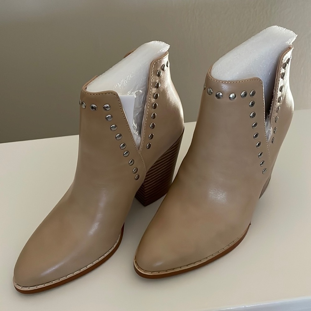 Rilista Women’s Boots Slip On Faux Suede Stacked Mid Heel Booties 5 Apricot